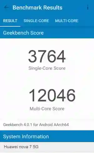 Huawei nova 7 5G GeekBench 4 