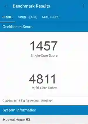 Huawei Honor 9S GeekBench 4 