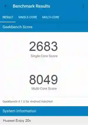 Huawei Enjoy 20s GeekBench 4 