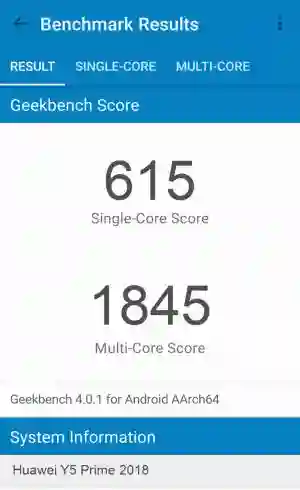 Huawei Y5 Prime 2018 GeekBench 4 