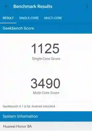 Huawei Honor 8A GeekBench 4 