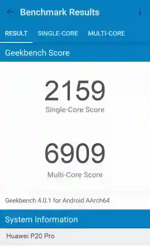 Huawei P20 Pro GeekBench 4 