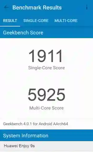 Huawei Enjoy 9s GeekBench 4 