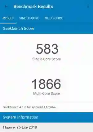 Huawei Y5 Lite 2018 GeekBench 4 