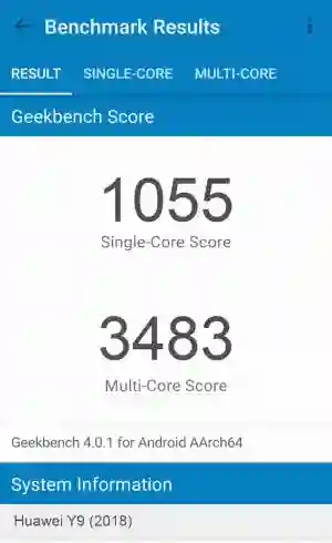 Huawei Y9 (2018) GeekBench 4 