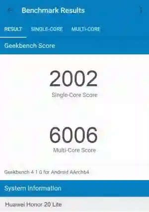 Huawei Honor 20 Lite GeekBench 4 