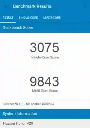 Huawei Honor V20 GeekBench 4 