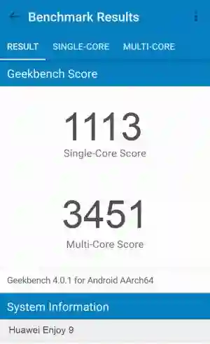 Huawei Enjoy 9 GeekBench 4 