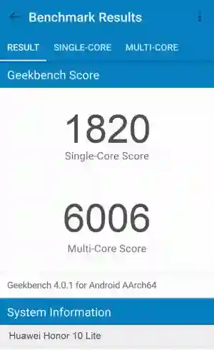 Huawei Honor 10 Lite GeekBench 4 