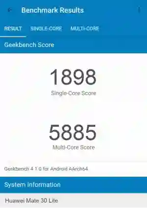 Huawei Mate 30 Lite GeekBench 4 