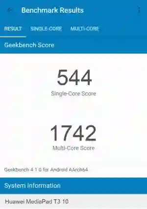 Huawei MediaPad T3 10 GeekBench 4 