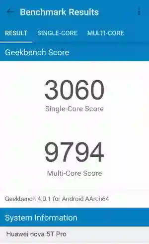 Huawei nova 5T Pro GeekBench 4 