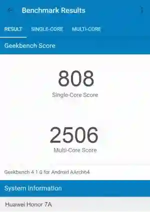 Huawei Honor 7A GeekBench 4 
